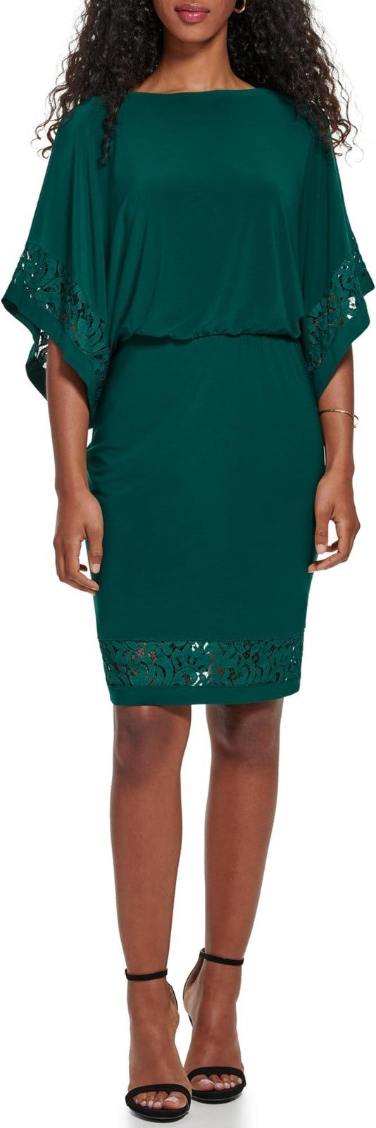 Jessica Howard Women's Lace Trim Knit Mini Dress – Boat Neck Elbow