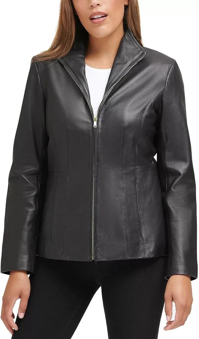 Cole Haan Women's Wing Collar Leather Jacket Size XS
