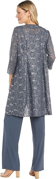 R&M Richards Women's Elegant 3-Piece Pant Set W ¾ Sleeves Scalloped