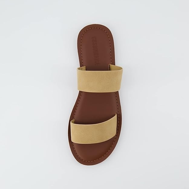 CUSHIONAIRE Women's Calico 2 band Sandal Comfort Foam SAND Size 6.5M Brand New!