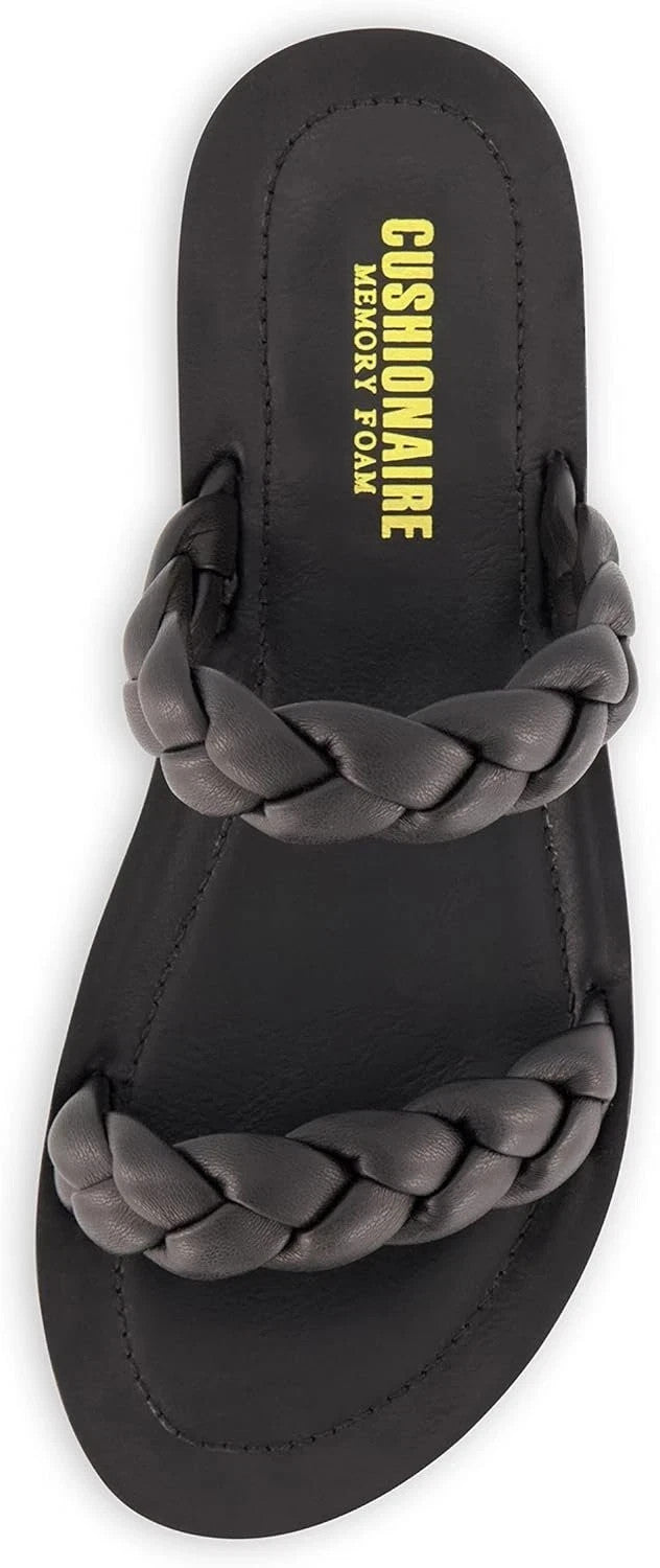 Cushionaire Women's Isla Braided Two Band Sandals Black Size 8.5M Brand New!