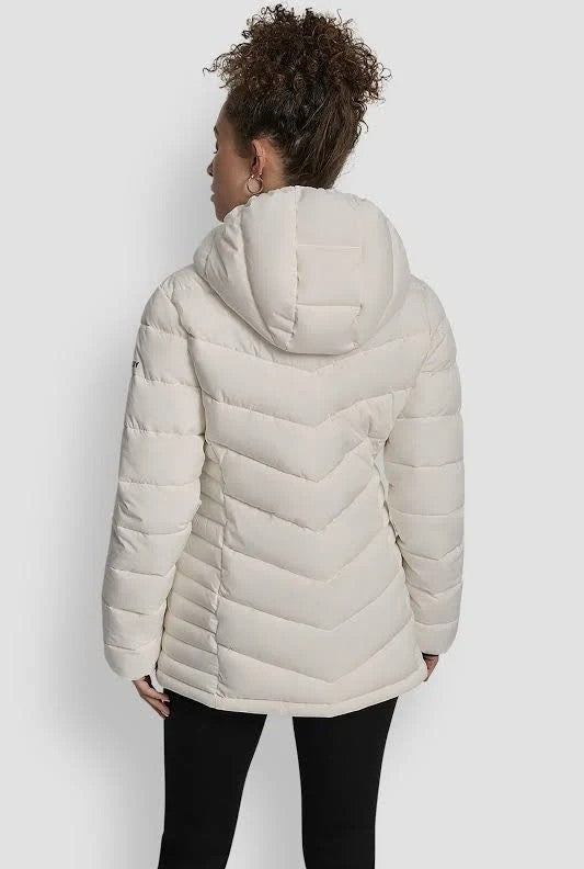 DKNY Women's Bibbed Packable Puffer Coat Pearl Size XL