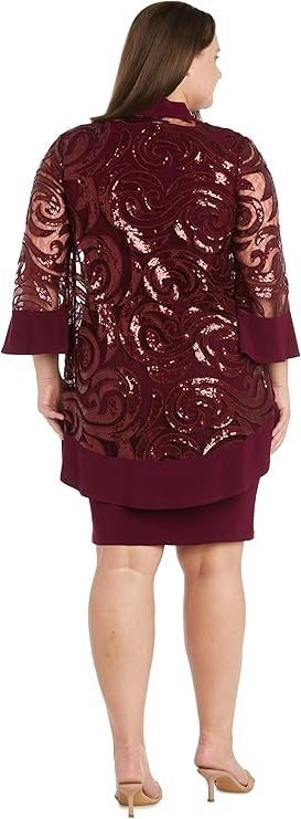 R&M Richards Women's Elegant 2-Piece Sequin Lace Jacket & Tank Sheath Dress New