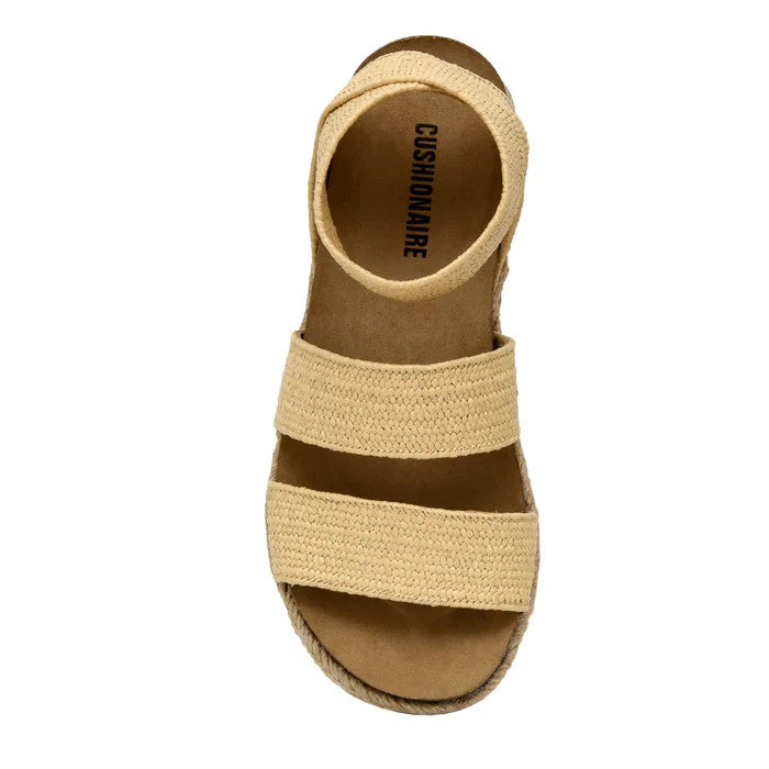 CUSHIONAIRE Mandy Wedge Stretch Platform Sandal Raffia Size 8.5M Brand New!