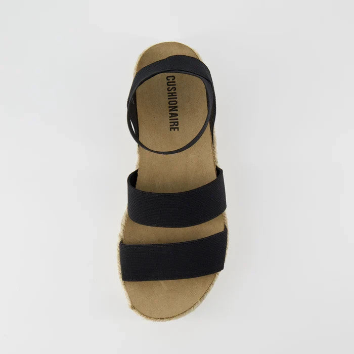 CUSHIONAIRE Mandy Wedge Stretch Platform Sandal Black Size 8.5M Brand New!