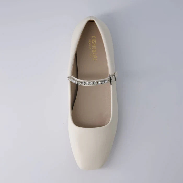 CUSHIONAIRE Women's Sleeper Mary Jane Flat Cream embellished Size 8