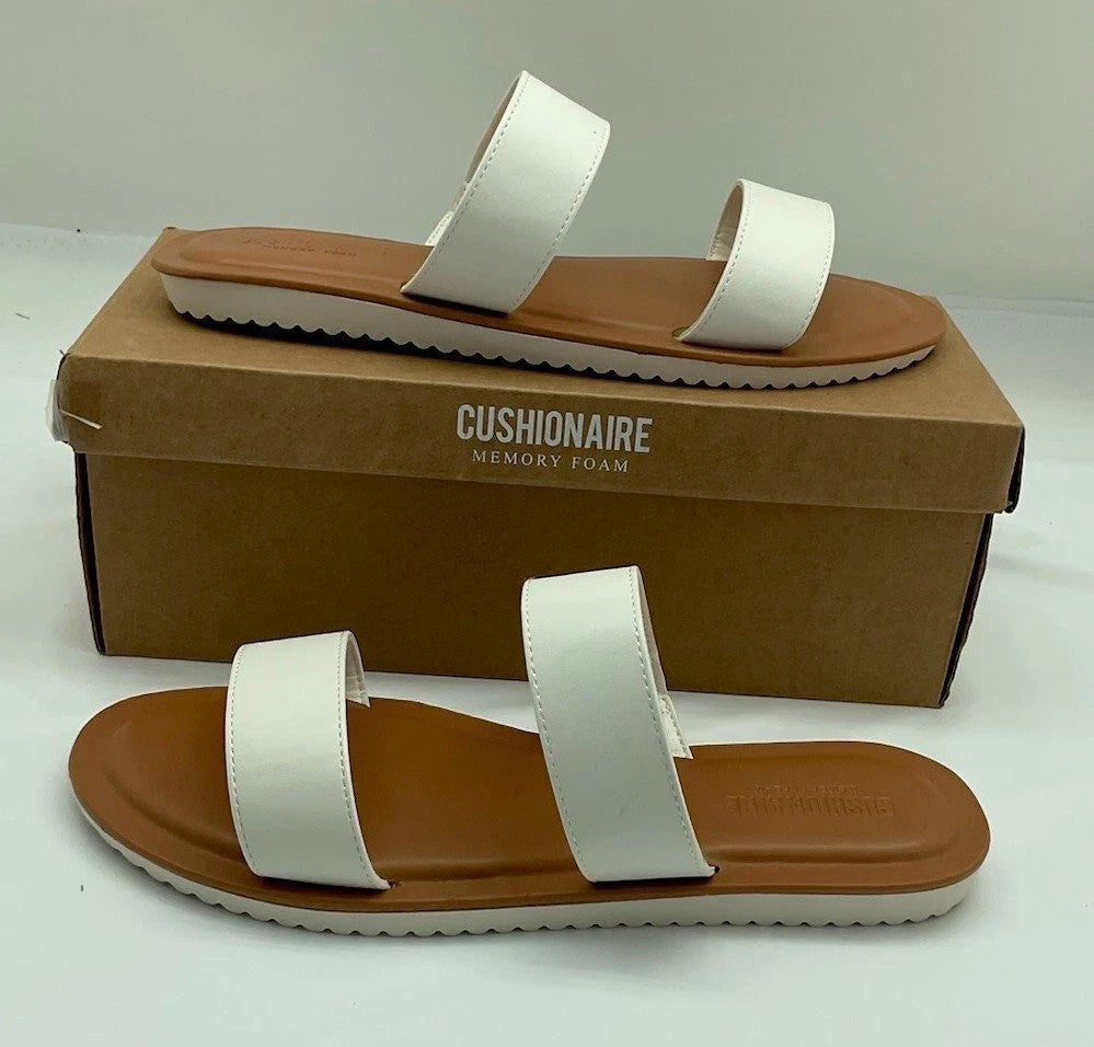 CUSHIONAIRE Women's Calico 2 band Sandal Comfort Foam Bone Size 11M Brand New!