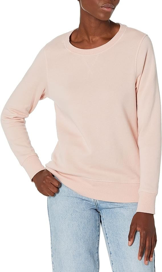 Amazon Essentials Women's Fleece Crewneck Sweatshirt Light Pink Size Small NWT