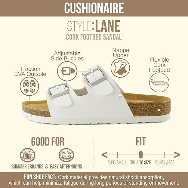Cushionaire Lane Cork Footbed Sandals for Women Size 9M