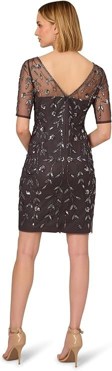 Adrianna Papell Women's Beaded Floral Short Dress
