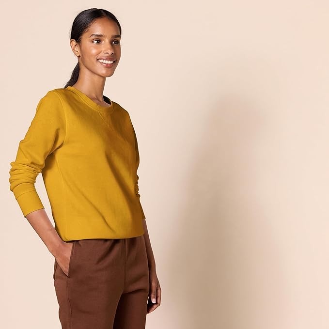 Amazon Essentials Women's Fleece Crewneck Sweatshirt Mustard Yellow Size L NWT