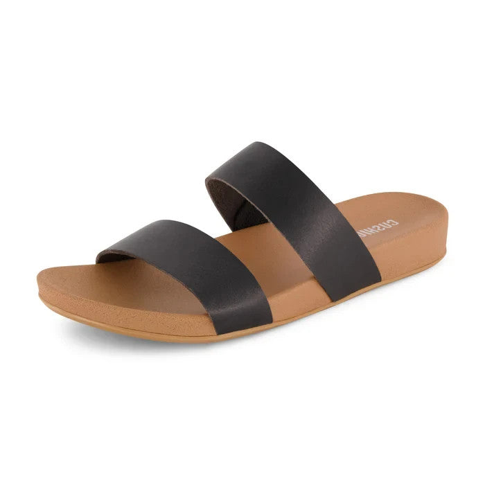 CUSHIONAIRE Josie Two Band Footbed Sandal Size 8.5M Black