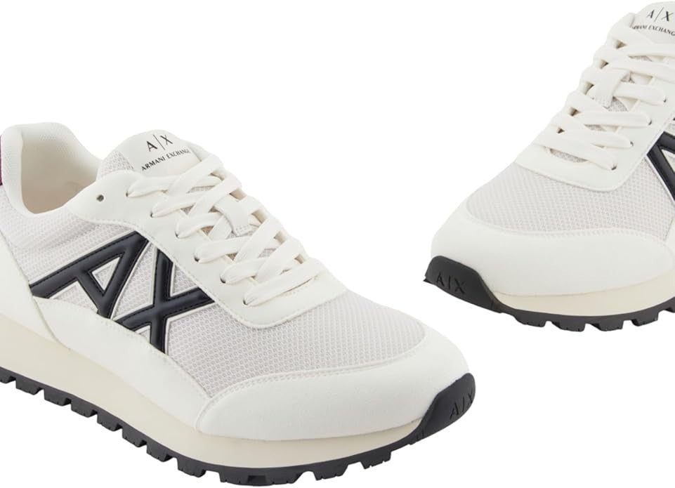 Armani Exchange Men's Drop Sneaker, Off WhiteDeep Navy, 11