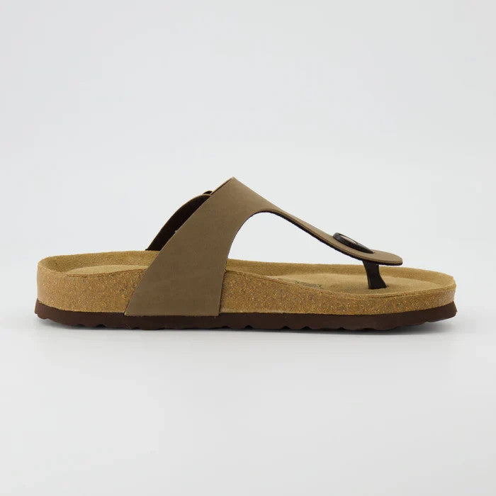 CUSHIONAIRE Leah Cork Footbed Thong Sandal Brown Size 8.5M
