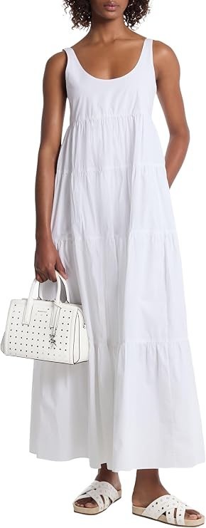 Michael Kors Women's V-Neck Tier Dress, White, Large New with Tags!