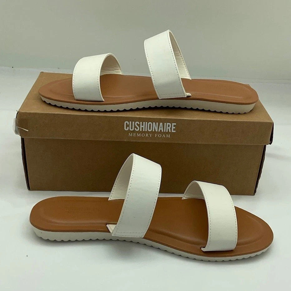 CUSHIONAIRE Women's Calico 2 band Sandal Comfort Foam Bone Size 11M Brand New!