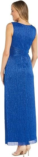 R&M Richards Women's Elegant Crinkle Pleated V-Neck Sleeveless Maxi Dress New