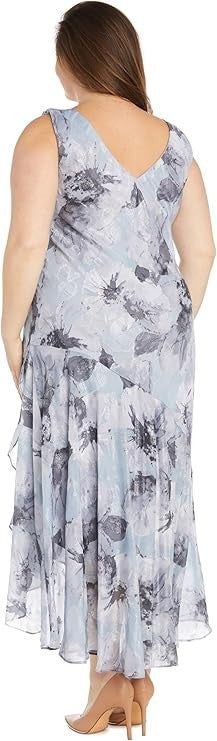R&M Richards Women's Floral Jacquard High-Low Chiffon Dress WMatching Bolero Jac