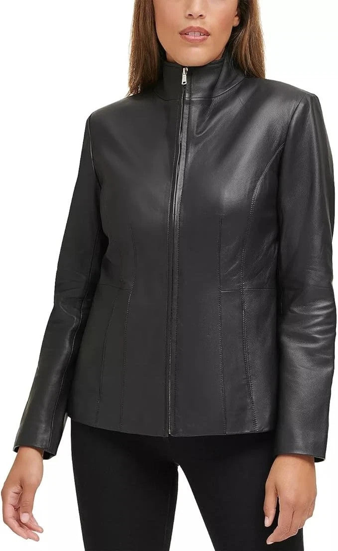 Cole Haan Women's Wing Collar Leather Jacket Size XS
