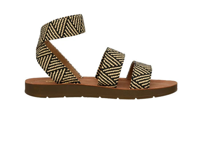 CUSHIONAIRE Indego Two Band Stretch Black Raffia Gore Sandal Size 8.5M Brand New