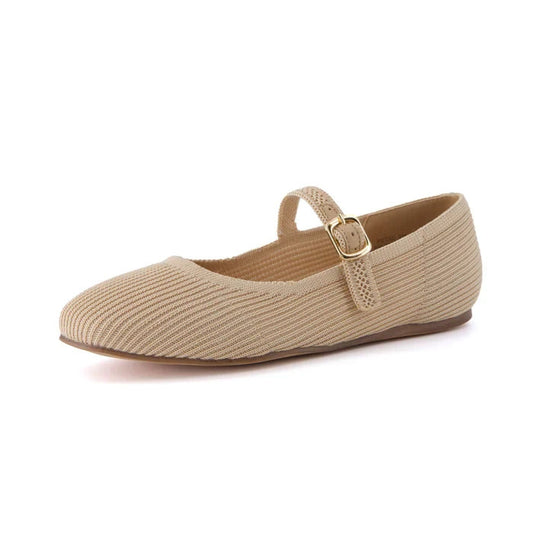 CUSHIONAIRE Women's Petal Mary Jane Knit Flat Beige Size 10