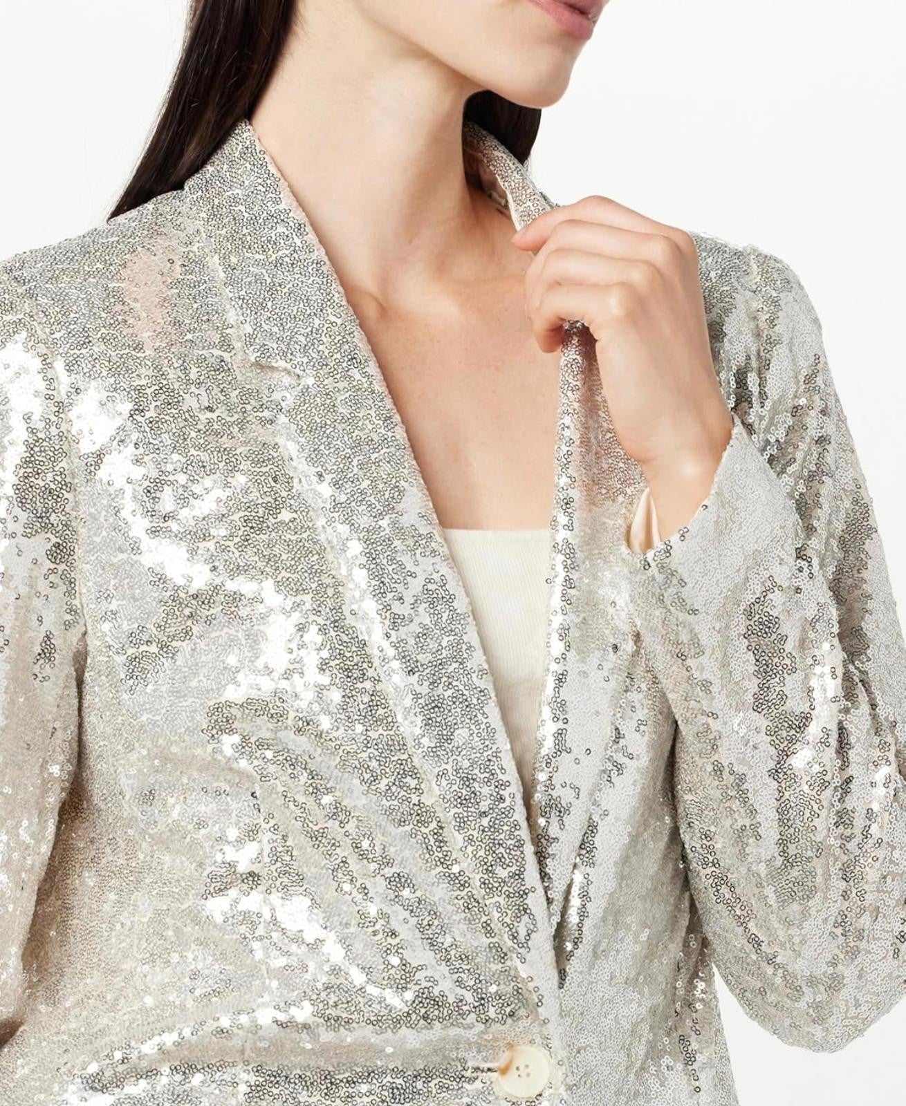 The Drop Women's Blake Long Blazer Silver Sequina Size 4XL Brand New!