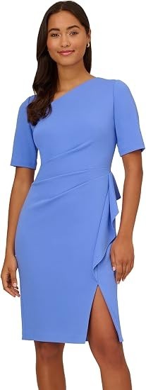 Adrianna Papell Women's Draped Knit Crepe Dress, Precious Peri, 10 New with Tags