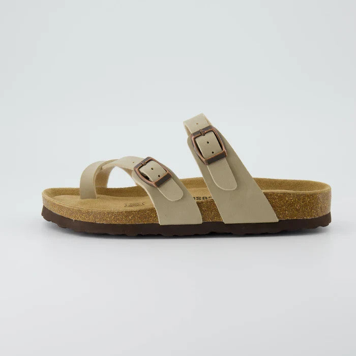 CUSHIONAIRE Luna Cork Footbed Sandal Stone Vegan Suede Size 6M Brand New!!