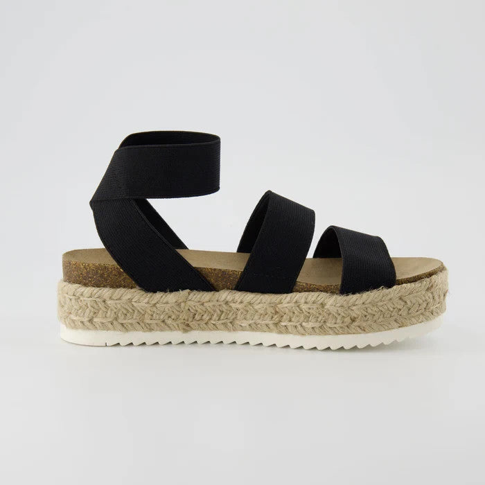 CUSHIONAIRE Mandy Wedge Stretch Platform Sandal Black Size 6.5W Brand New!