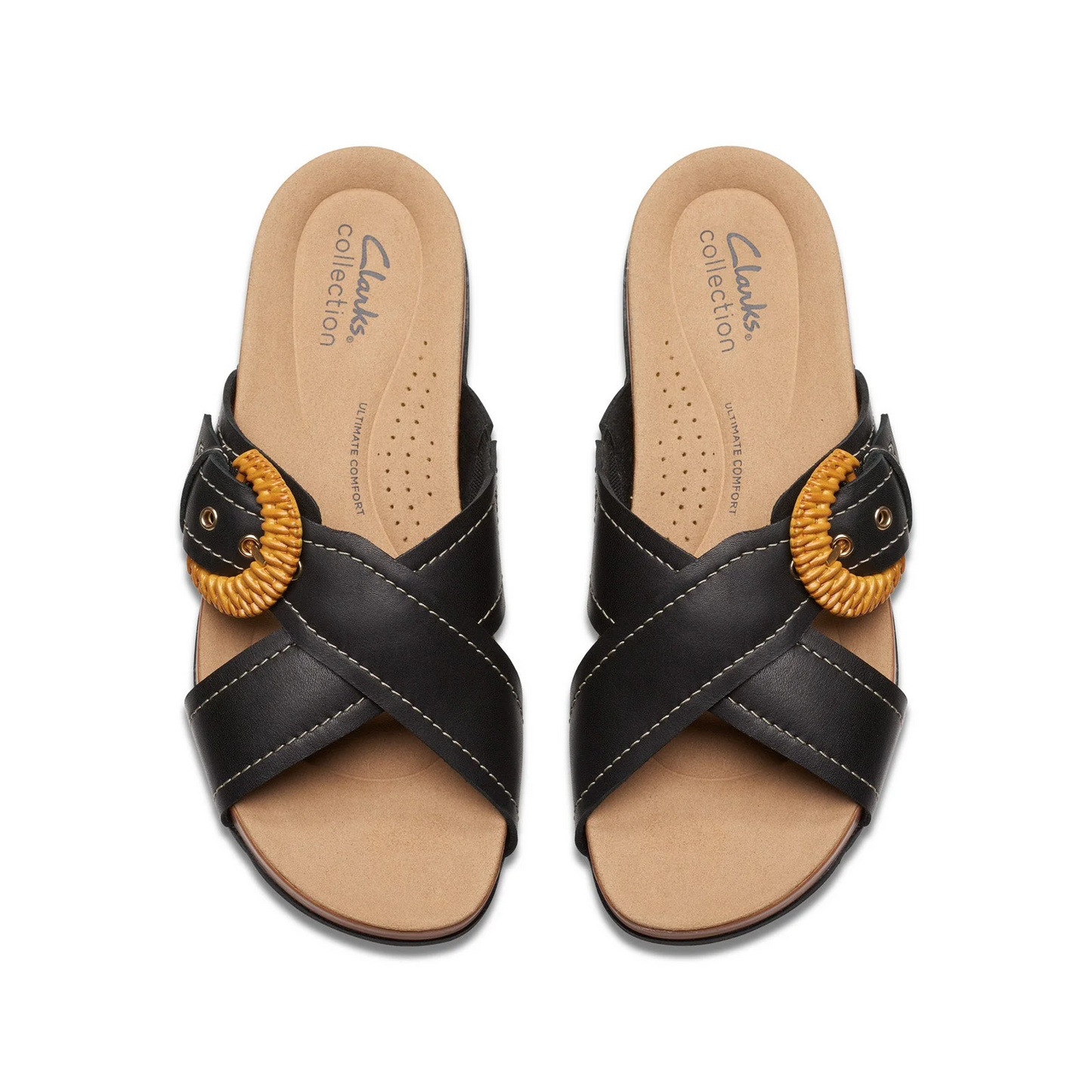 Clarks Collection Women's Reileigh Bay Sandal Black Leather Size 8.5W Brand New!