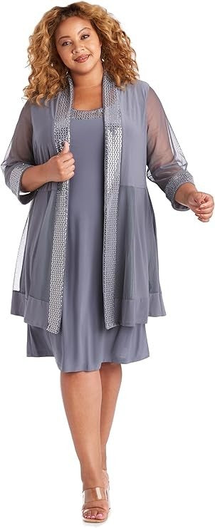 R&M Richards Womens Plus Embellished Knee Length Midi Dress