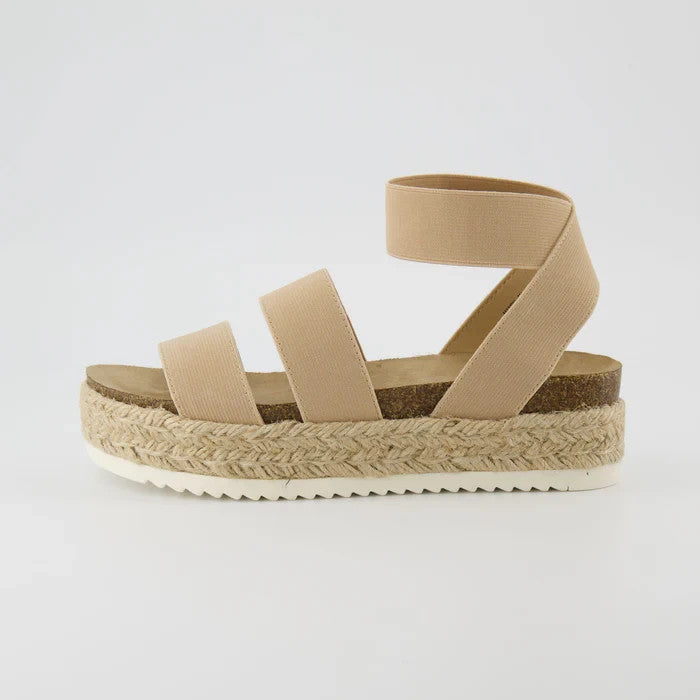 CUSHIONAIRE Mandy Wedge Stretch Platform Sandal Nude Size 8.5M Brand New!