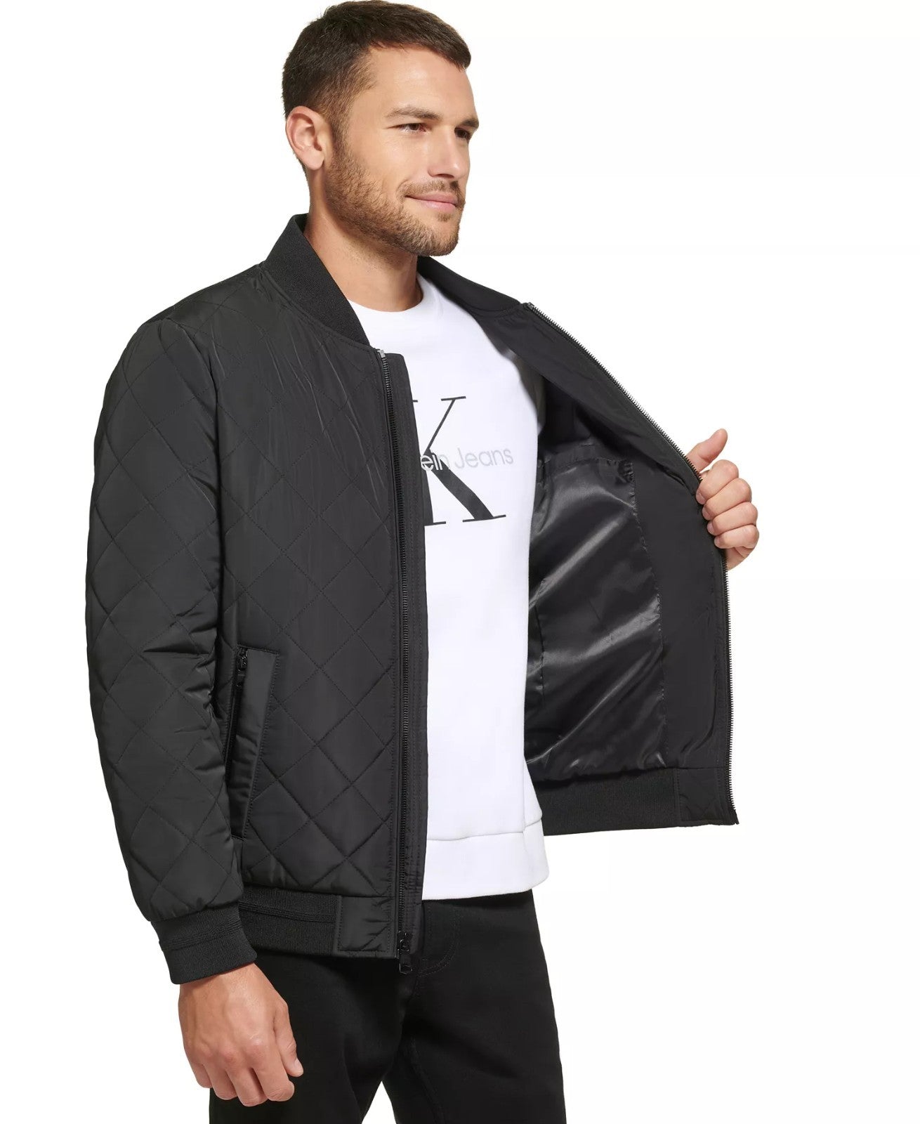 Calvin Klein Men's Quilted Baseball Jacket with Rib-Knit Trim New With Tags!