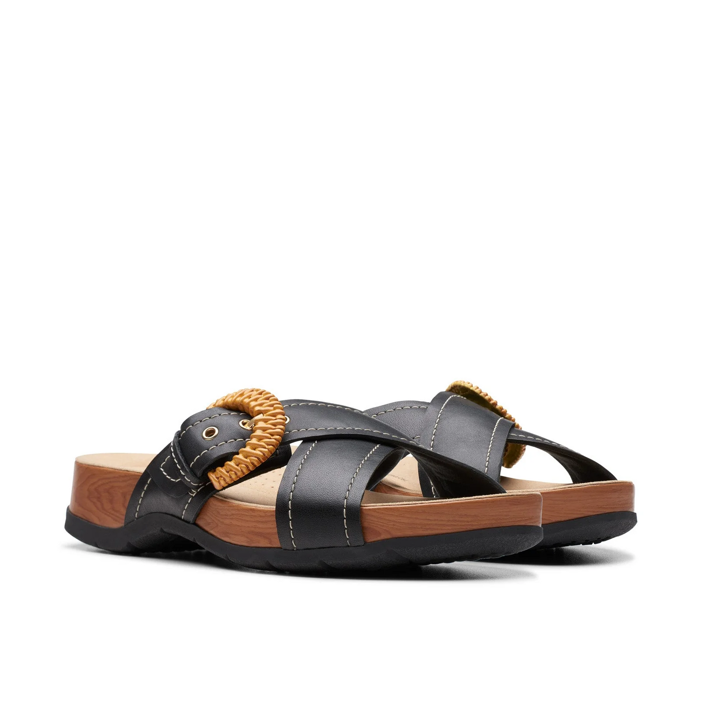Clarks Collection Women's Reileigh Bay Sandal Black Leather Size 8.5W Brand New!