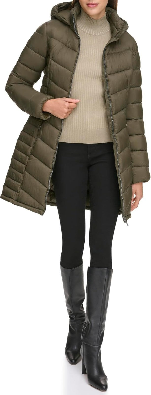 DKNY Women's Hooded Light-weight Puffer LODEN Size XL New With Tags