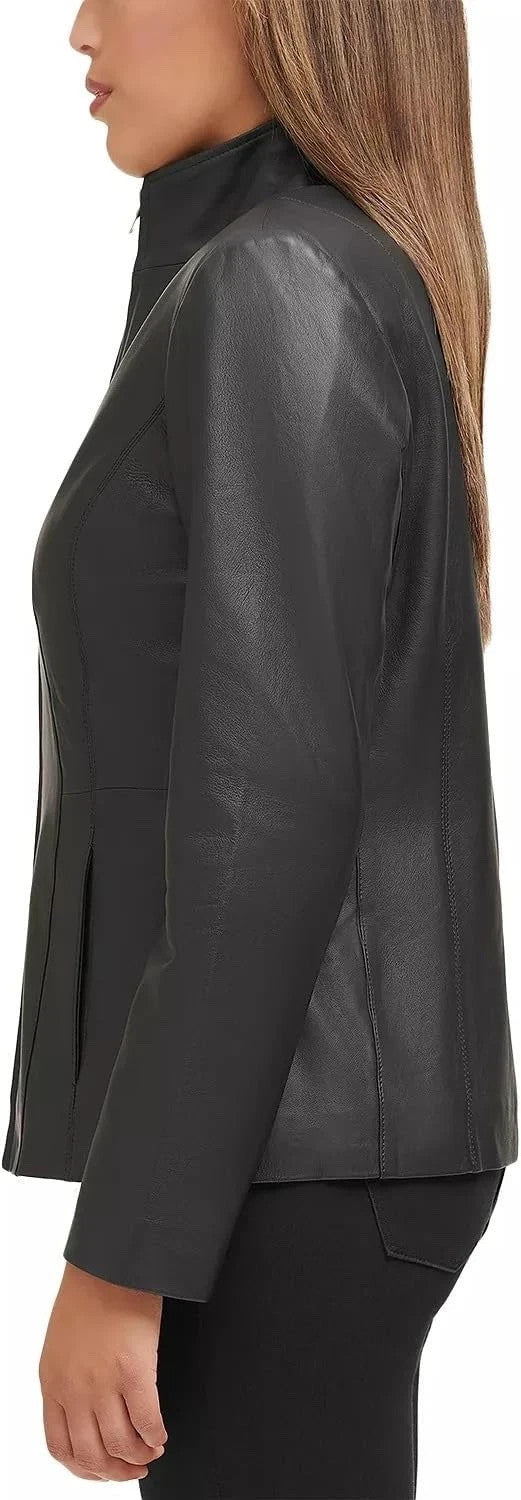 Cole Haan Women's Wing Collar Leather Jacket Size XS
