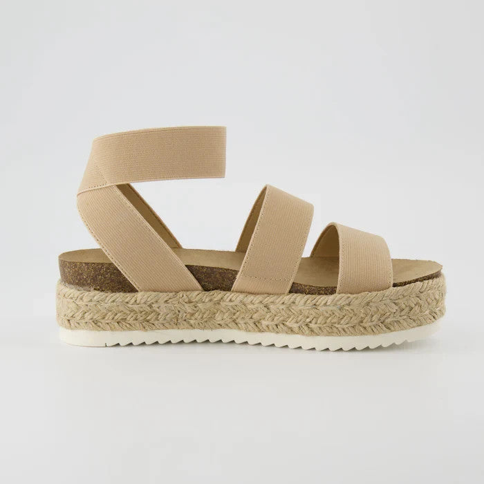 CUSHIONAIRE Mandy Wedge Stretch Platform Sandal Nude Size 11W Brand New!