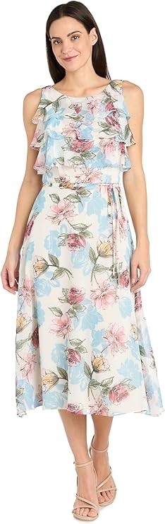 R&M Richards Women's Plus Size Ivory Denim Garden Midi Dress Size 14W