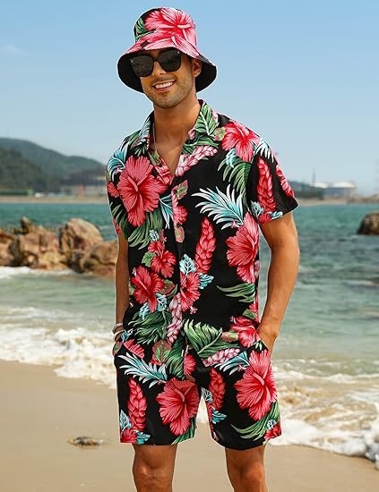 COOFANDY Men's Hawaiian Matching Set Summer Beach 2 Piece Outfits New with Tags!