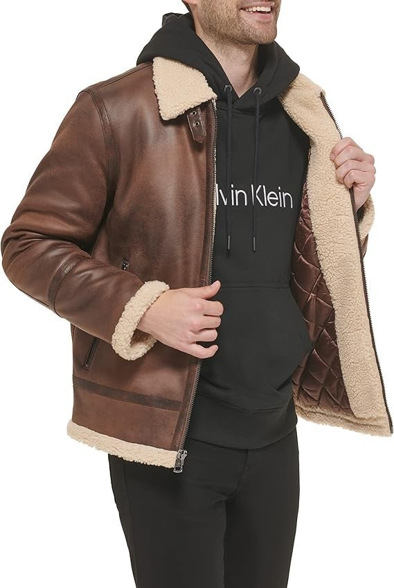 Calvin Klein Men's Faux Fur Lining Jacket Brown Size Large New With Tags!
