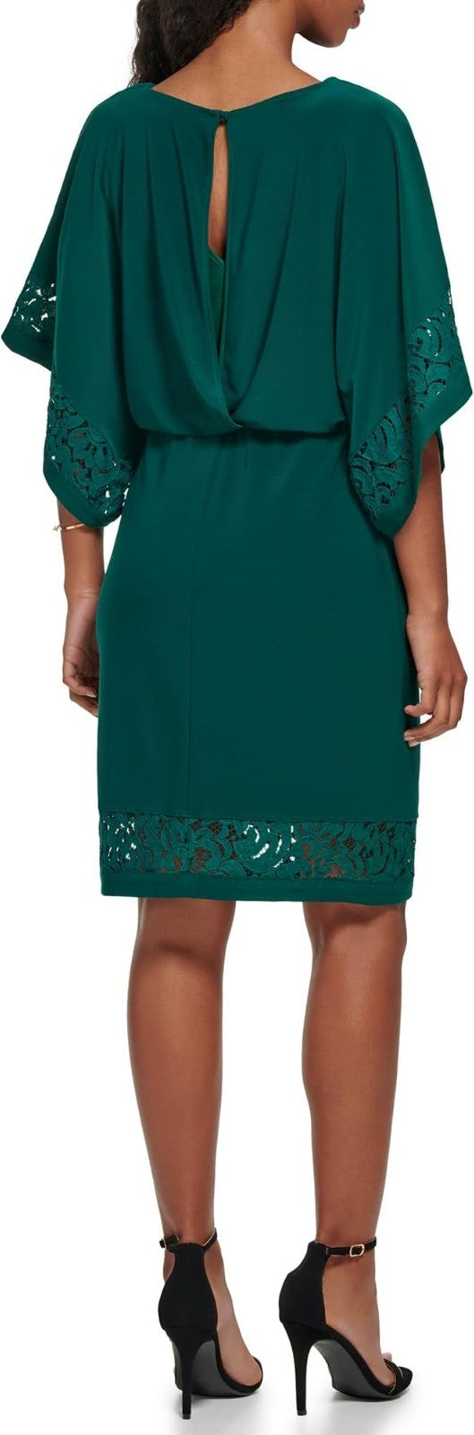 Jessica Howard Women's Lace Trim Knit Mini Dress – Boat Neck Elbow