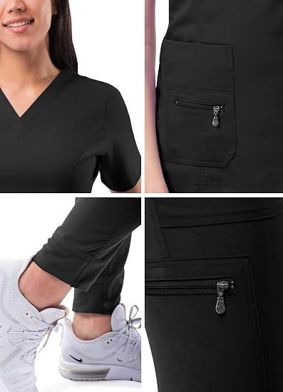 Adar Pro Scrubs Set for Women, V-Neck Scrub Top & Yoga Jogger Pants, 2X New!