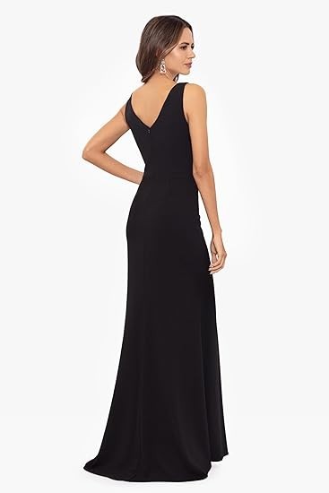 Betsy & Adam Women's Long Sleeveless Boat Neck Dress Black