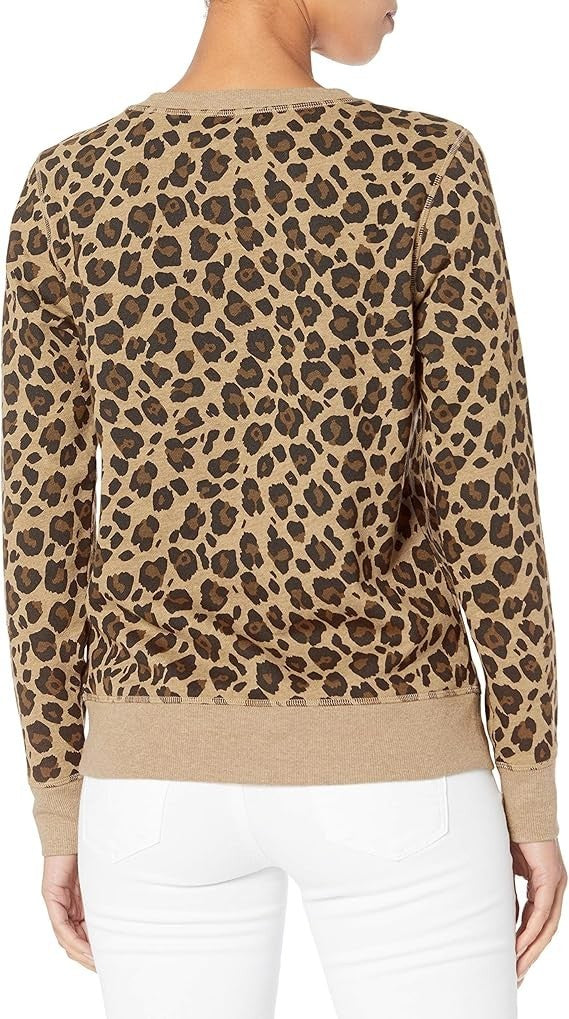 Amazon Essentials Women's Fleece Crewneck Sweatshirt Leopard Print Size XS NWT