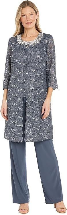 R&M Richards Women's Elegant 3-Piece Pant Set W ¾ Sleeves Scalloped