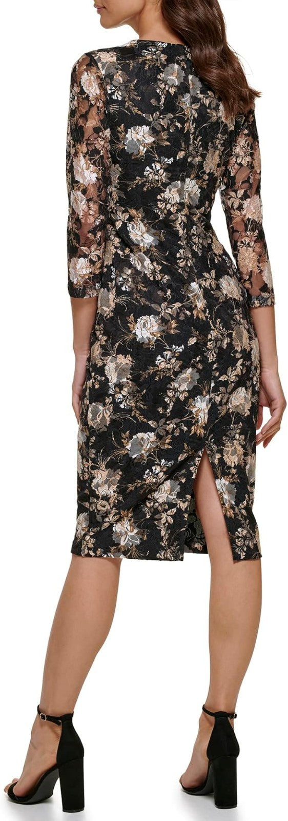 Kensie Womens Floral Knit Long Sleeve Midi Bodycon Dress