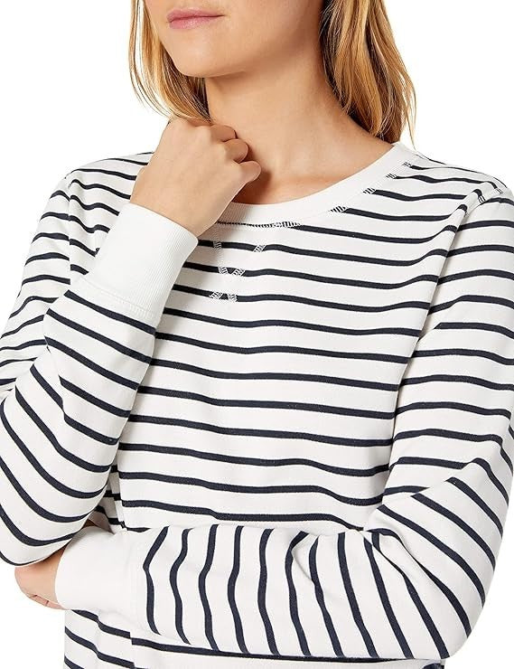 Amazon Essentials Women's Fleece Crewneck Sweatshirt Navy/White Size XS NWT