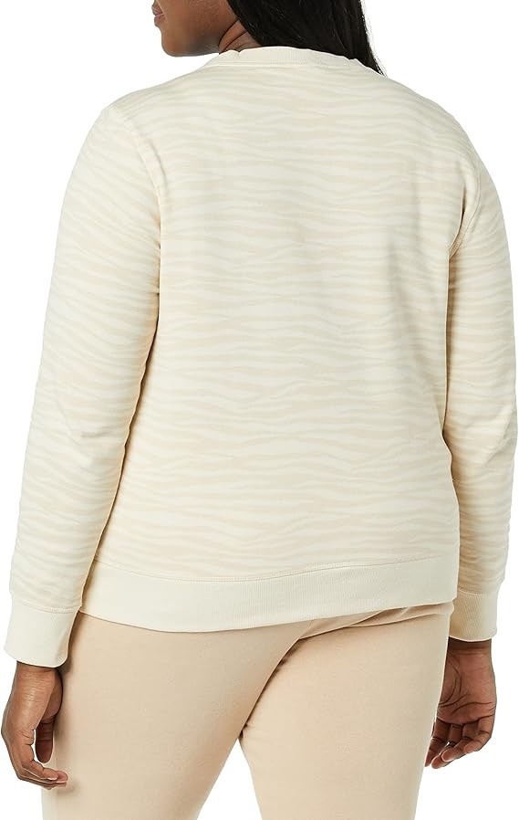 Amazon Essential Women's Fleece Crewneck Sweatshirt Beige Zebra Strip Size M NWT
