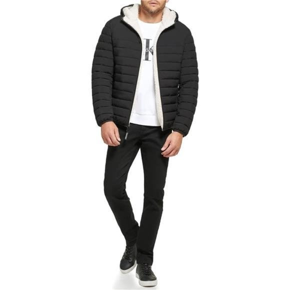 Calvin Klein Men's Sherpa Lined Hooded Puffer Jacket Large Brand New With Tags!
