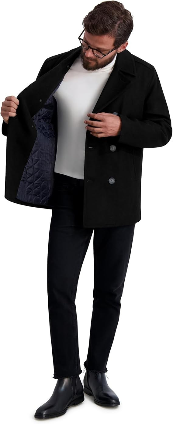 Nautica Men's Wool Blend Peacoat Double Breasted Coat Medium